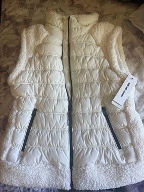 DKNY Women's White Quilted Sherpa-Trim Vest